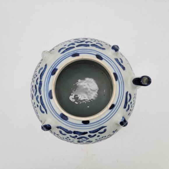 Vintage Chinese Blue & White Ceramic Water Jug Wine Pot w Spout - Picture 4 of 7